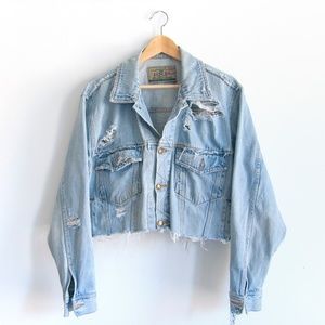 Vintage Cropped Denim Jacket with Raw DIY Hem